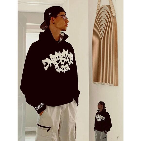 Y2K Black SZ S Irregular Pattern Gothic Punk Full Zip-Up Hoodie Jacket - Picture 15 of 15